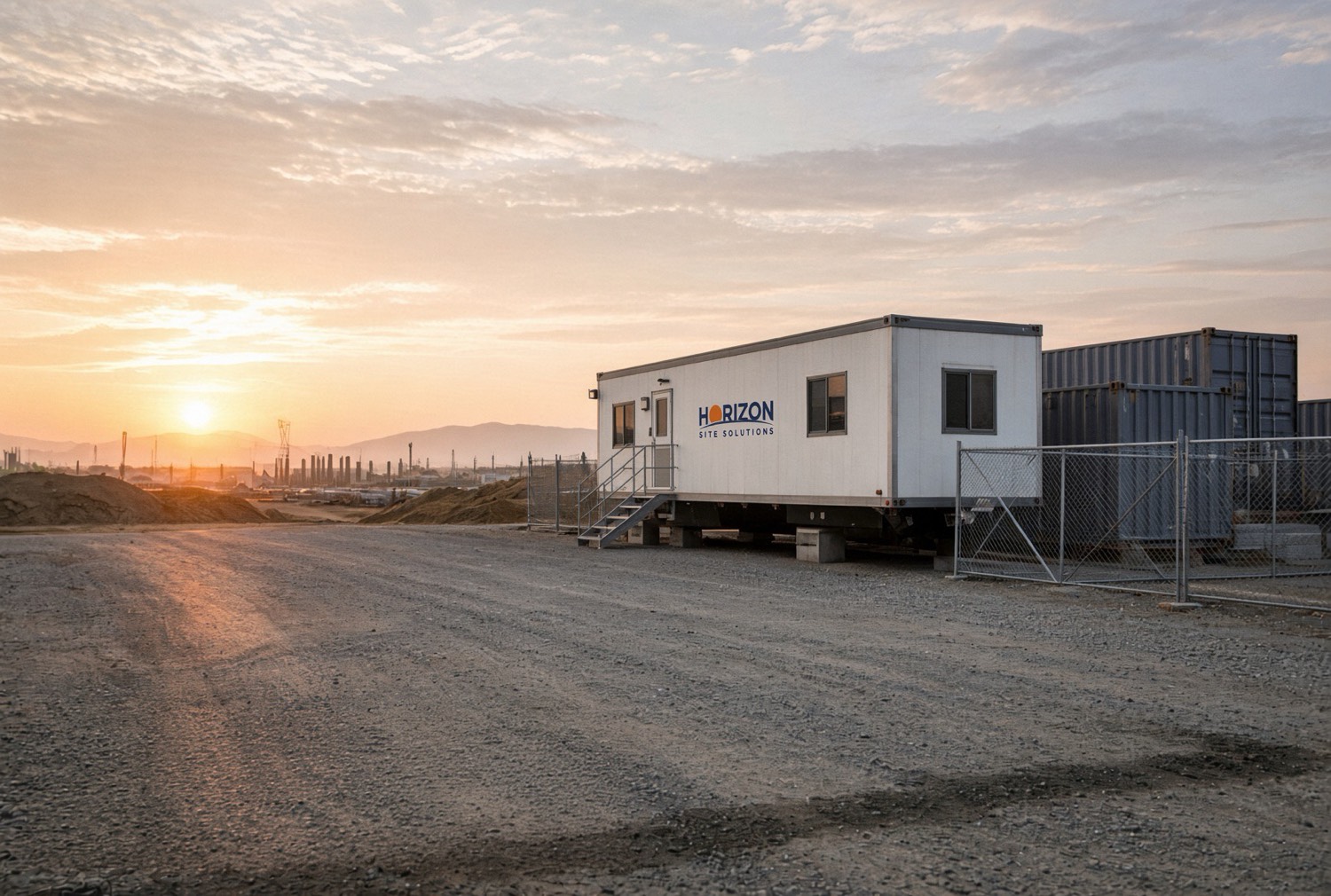 Temporary office trailer and site fencing