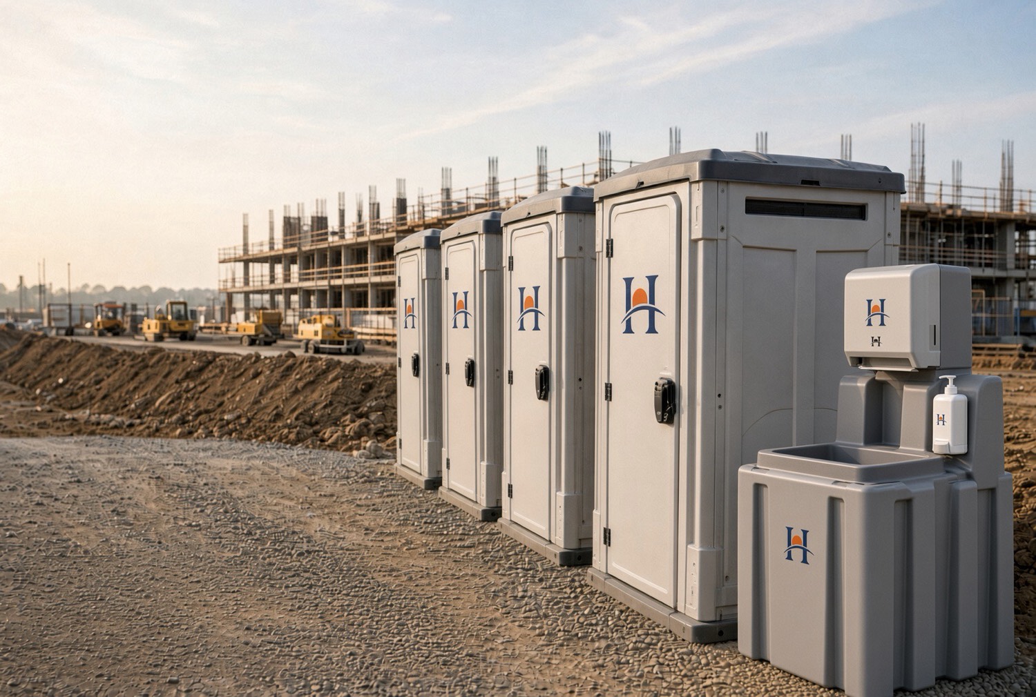 Portable restrooms on a construction site