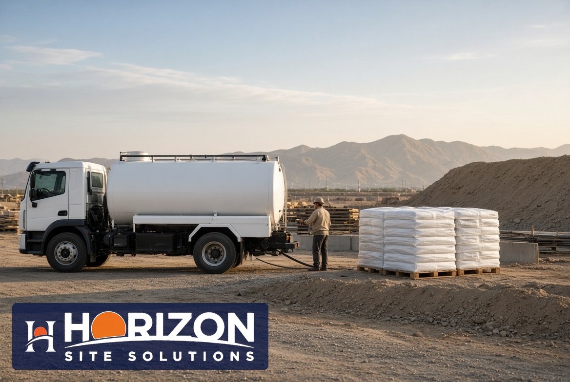 Water truck and ice delivery on a jobsite
